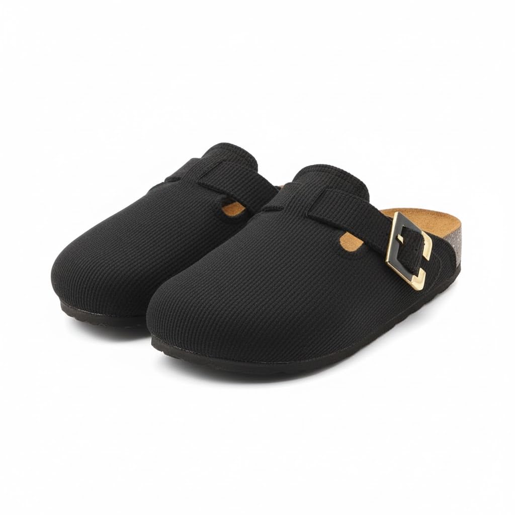 Stylish and comfortable women's clogs with a buckle closure and a non-slip sole.