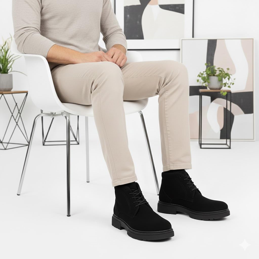 Men's elegant lace-up ankle boots made of suede - equipped with a comfortable Turkish rubber sole