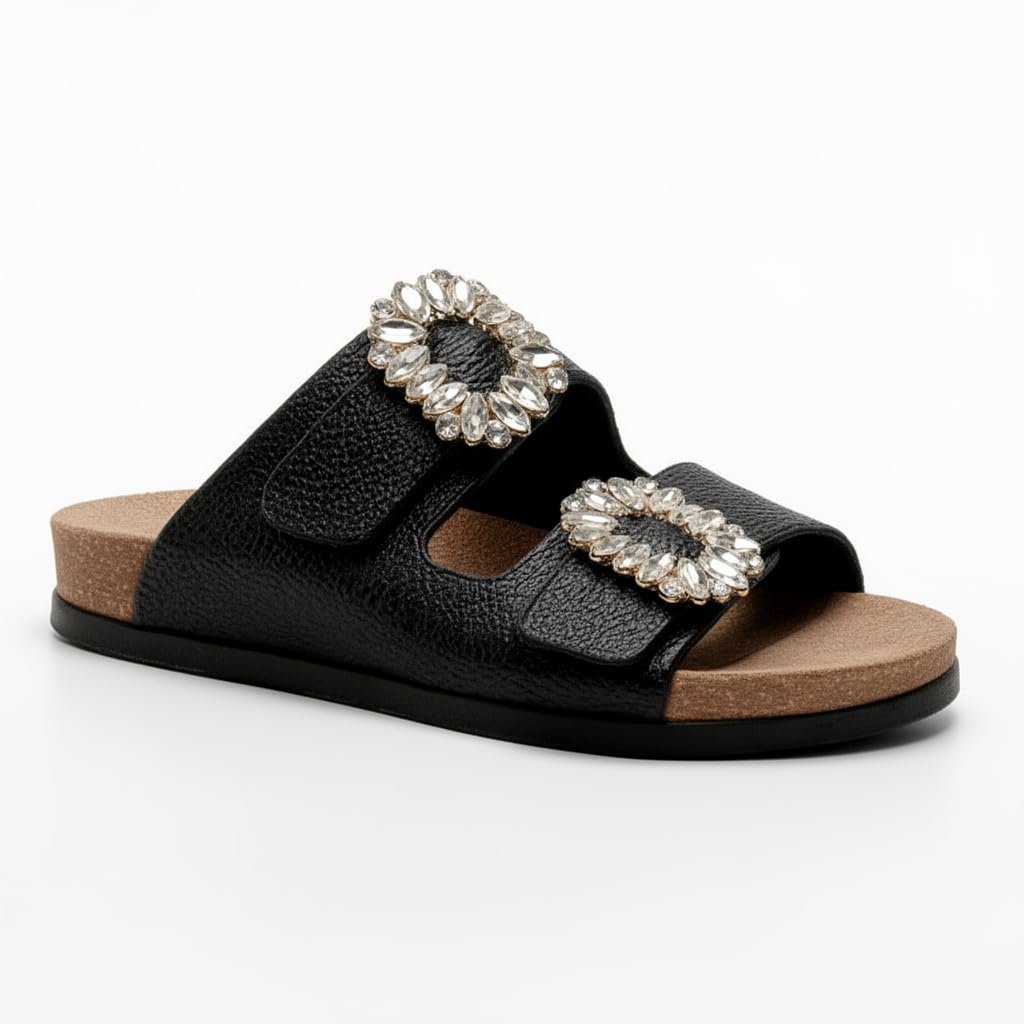 Women’s Luxury Slippers Adorned with Shiny Crystal Accessories – Comfortable Summer Footwear with Padded Sole and Elegant Classic Design, Perfect for Daily Outings and Special Occasions.