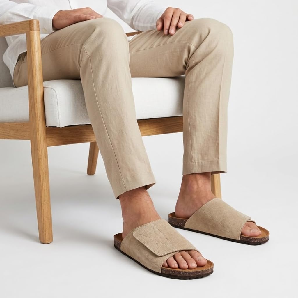 Men’s orthopedic sandals with a wide adjustable strap – rubber footprint sole that supports the foot arch and is lightweight – ideal for daily and summer use.   - 106