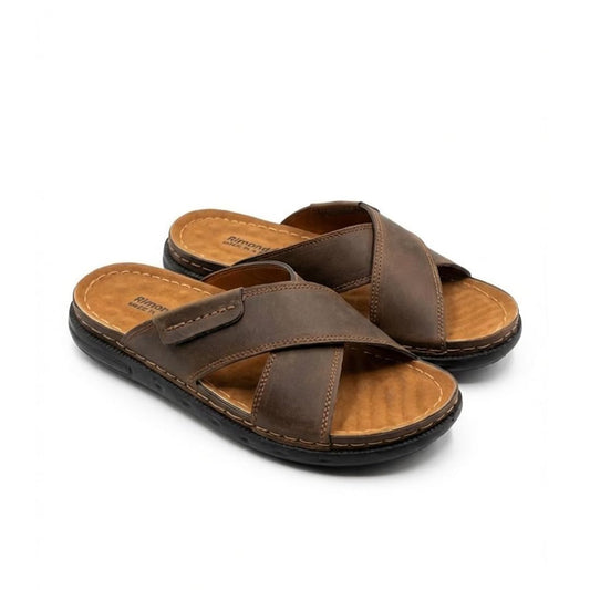 Men genuine leather slipper fashion casual look - Anti-slip  BROWN  - Size 45 Code 810