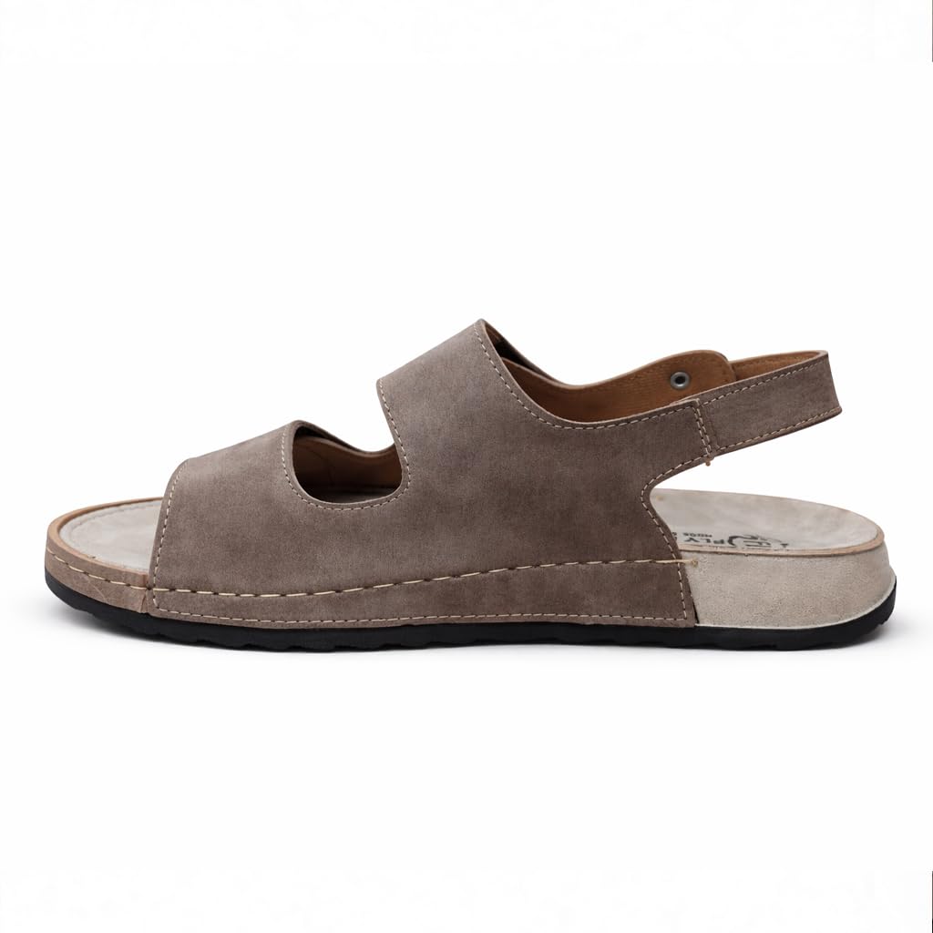 Men’s comfortable orthopedic sandals – practical leather sandals with two adjustable Velcro straps and a back strap – lightweight with an anti-slip sole.  - B010