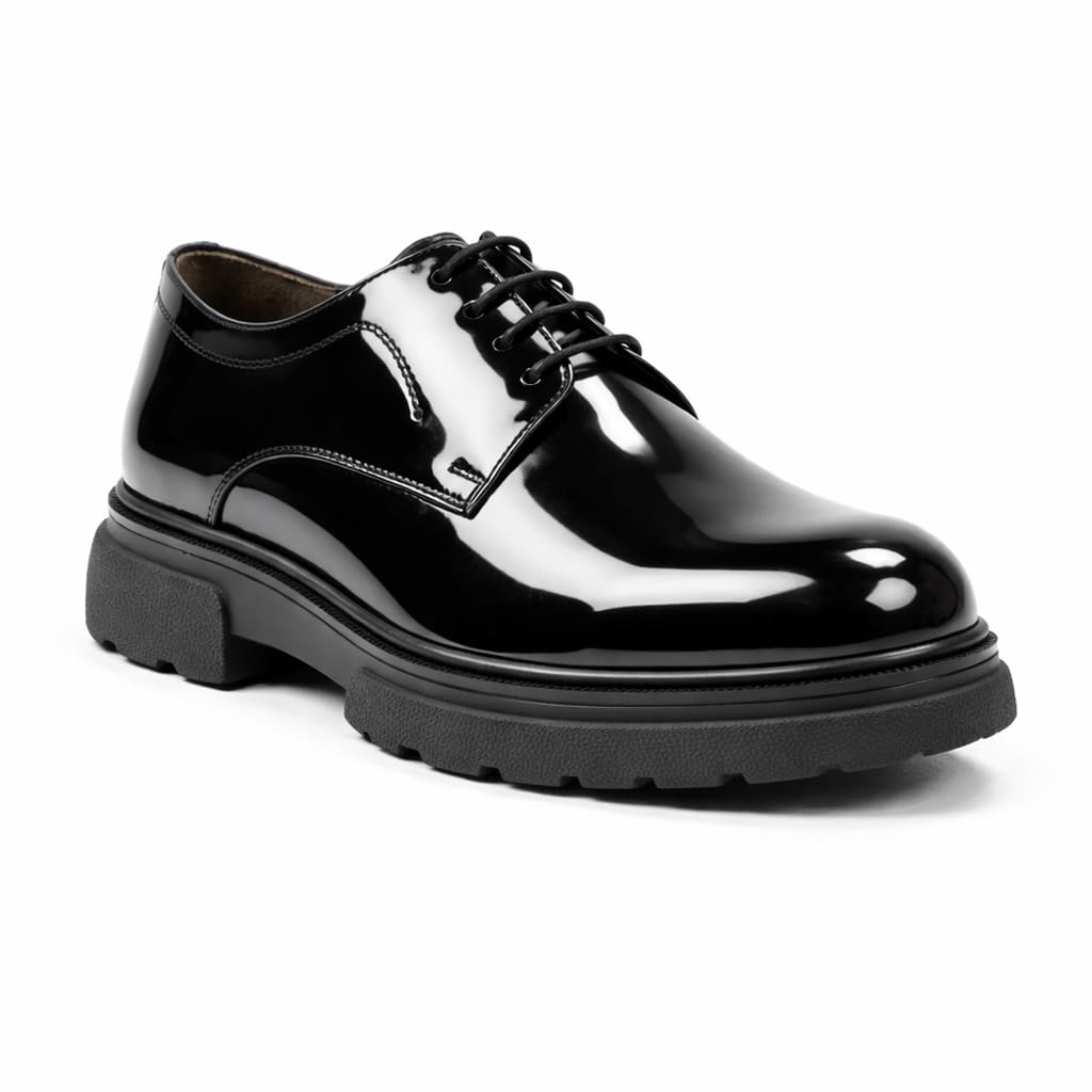 Men’s Classic Formal Shoes in Shiny Leather – Elegant Dress Shoes for Work and Formal Occasions – Comfortable Anti-Slip Sole