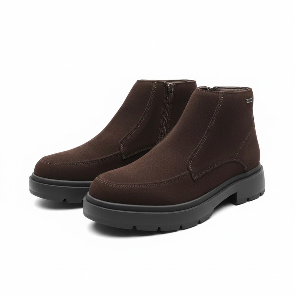 Men's half-boot with a distinctive zipper, made from elegant genuine suede leather and featuring a slip-resistant Turkish rubber sole.