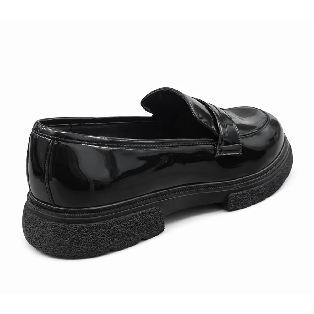 Men’s Formal Loafer Shoes in Shiny Leather – Classic Slip-On Dress Shoes for Work and Occasions – Anti-Slip Sole –