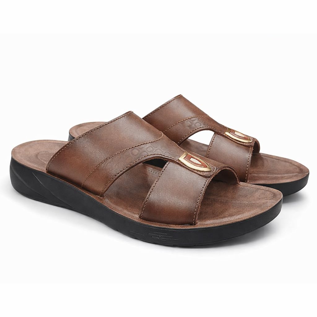 Gulf-Style Men’s Leather Slippers – Modern Design with Comfortable Anti-Slip Sole – Perfect for Daily and Summer Wear  HAVAN  -Size46 - 708