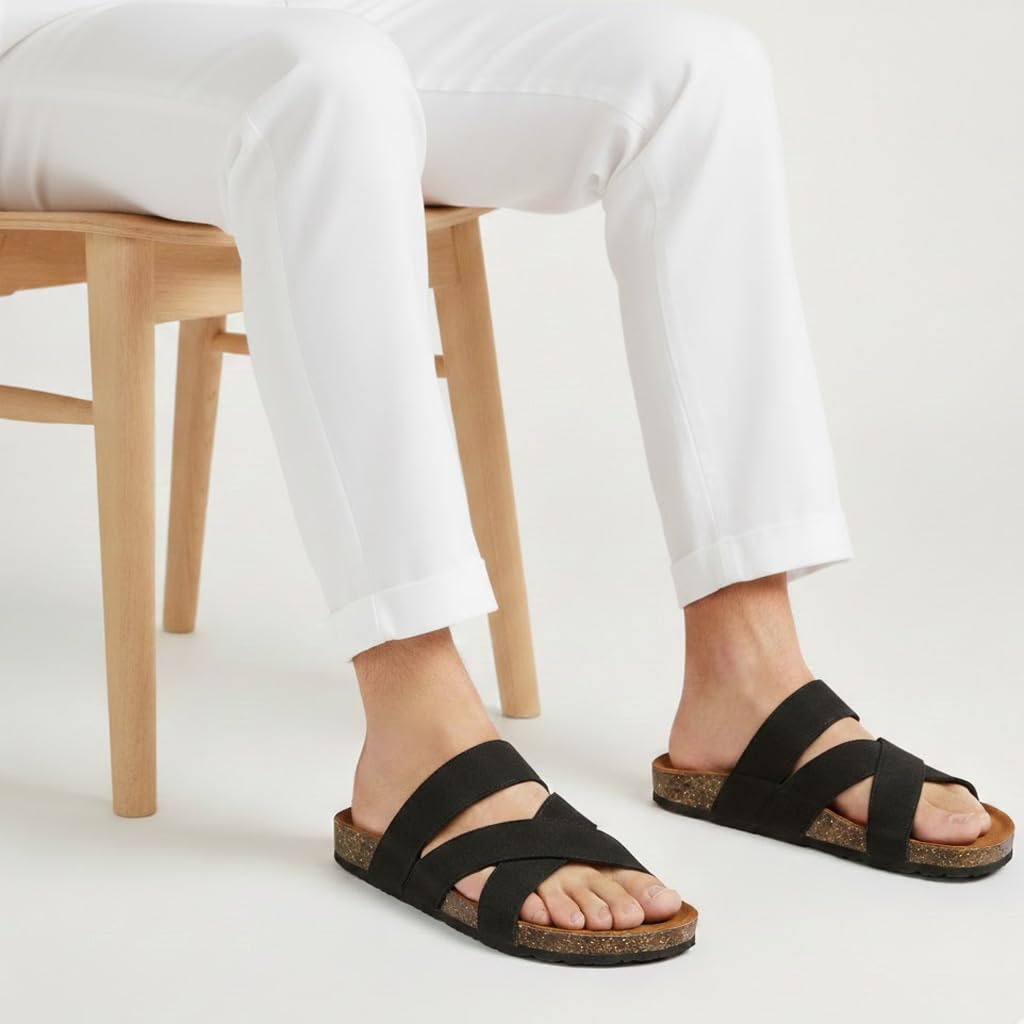 Men genuine leather slipper fashion casual look - Anti-slip  BLACK  - Size 41 Code 3010
