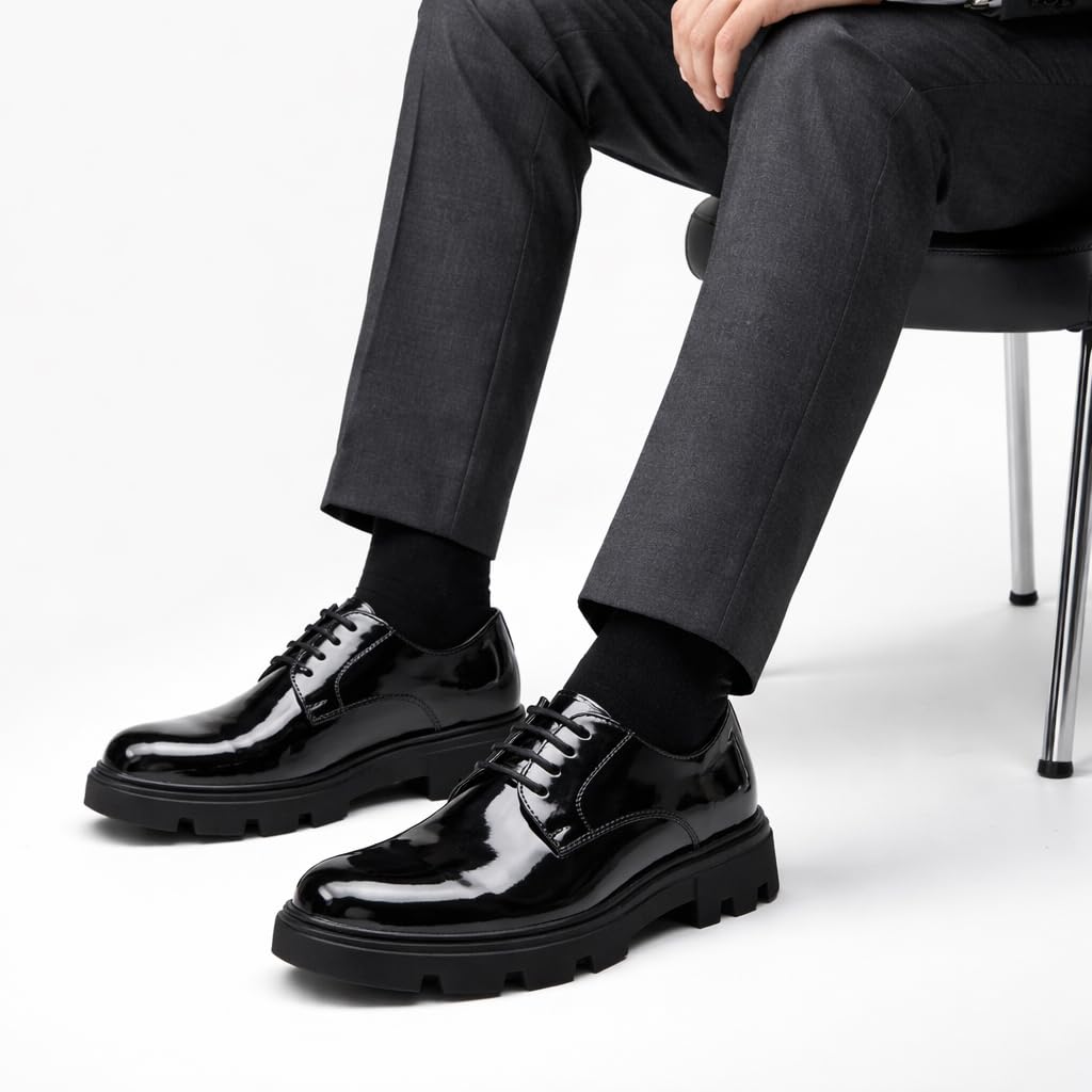 Men’s Classic Formal Shoes in Shiny Leather – Elegant Dress Shoes for Work and Formal Occasions – Comfortable Anti-Slip Sole