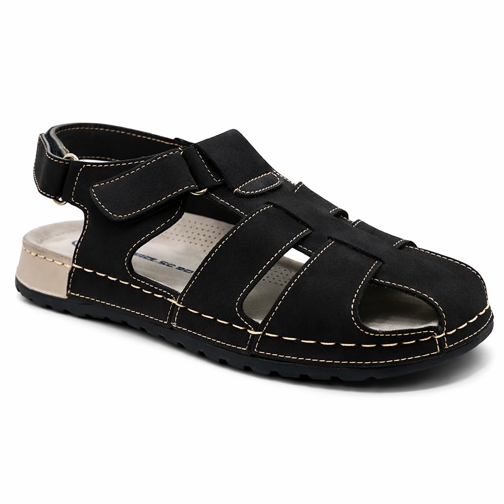 Men’s genuine leather comfortable Okonami sandals — classic design with ventilation openings — lightweight orthopedic sole  - B011