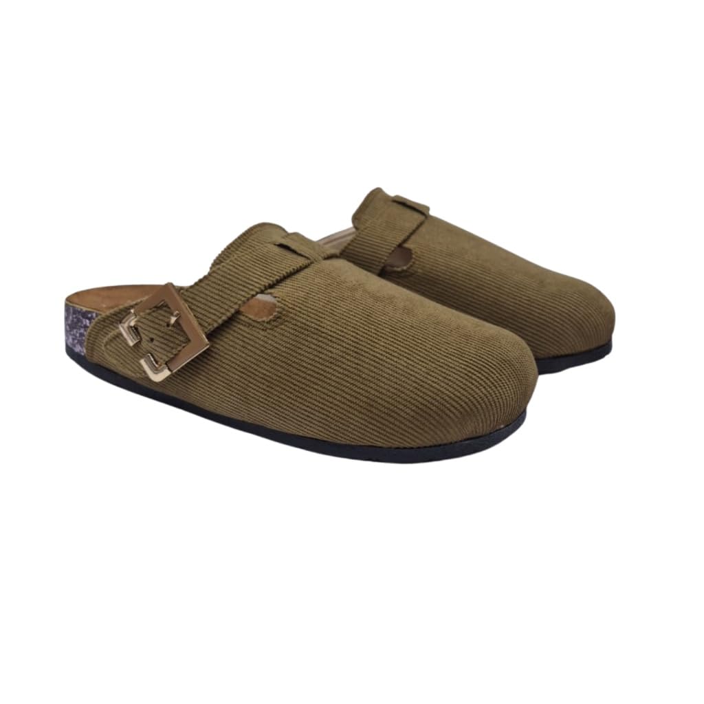 Stylish and comfortable women's clogs with a buckle closure and a non-slip sole.