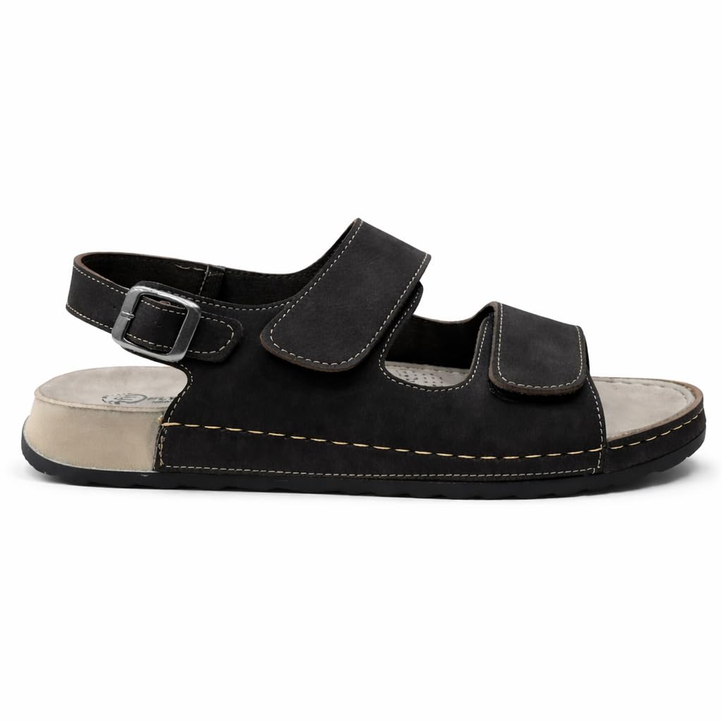 Men’s comfortable orthopedic sandals – practical leather sandals with two adjustable Velcro straps and a back strap – lightweight with an anti-slip sole.  - B010