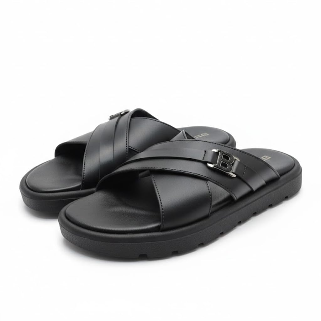 Men genuine leather slipper fashion casual look - Anti-slip  - Code 4000