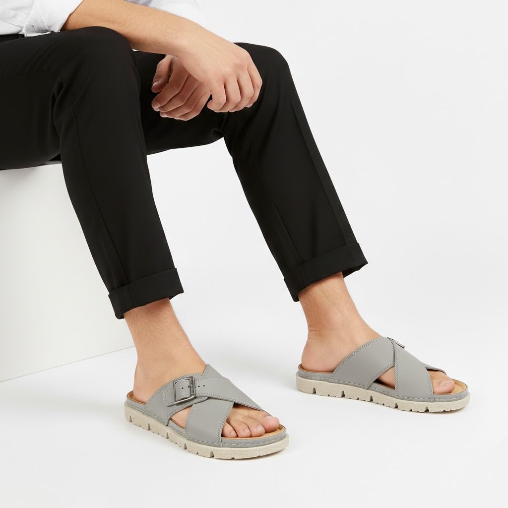 Men genuine leather slipper fashion casual look - Anti-slip  - Code 1400
