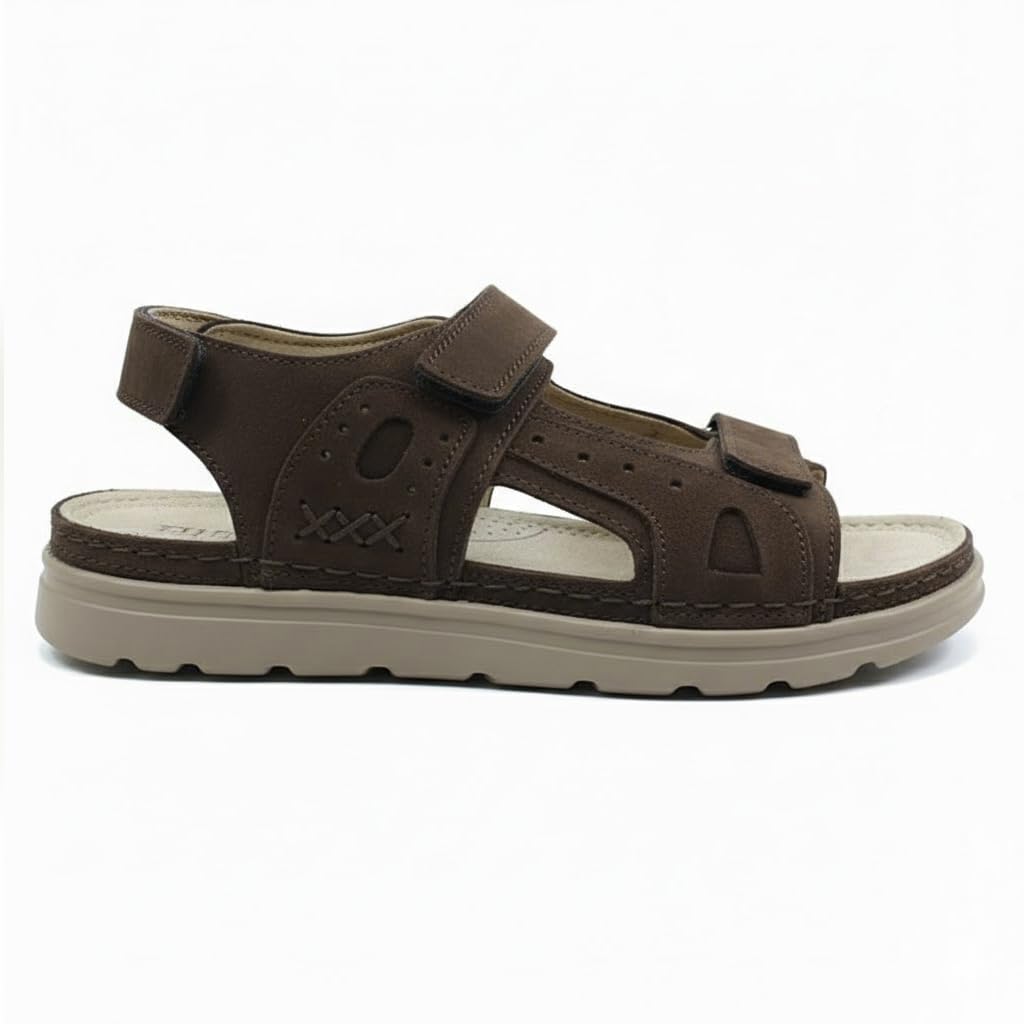 Men’s Comfortable Orthopedic Sandals – Practical Leather Design with Adjustable Double Velcro Straps and Heel Strap – Lightweight Anti-Slip Sole   - 50