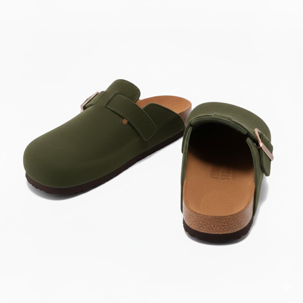 Stylish women's suede clogs with a buckle - slip-resistant and comfortable sole