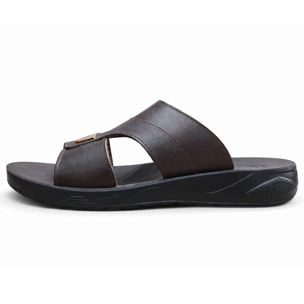 Gulf-Style Men’s Leather Slippers – Modern Design with Comfortable Anti-Slip Sole – Perfect for Daily and Summer Wear  - 708