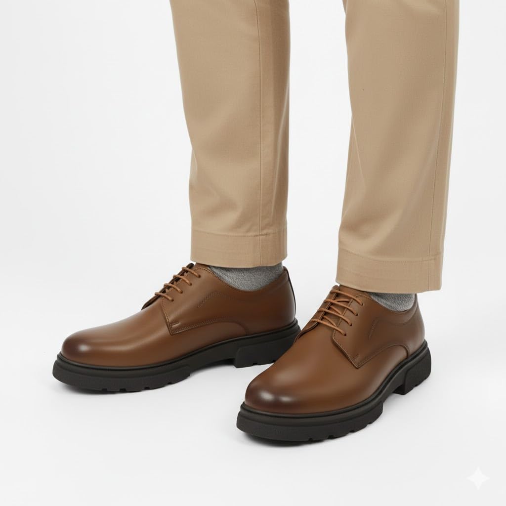 Stylish men's shoes made of genuine leather with laces and a non-slip rubber sole.