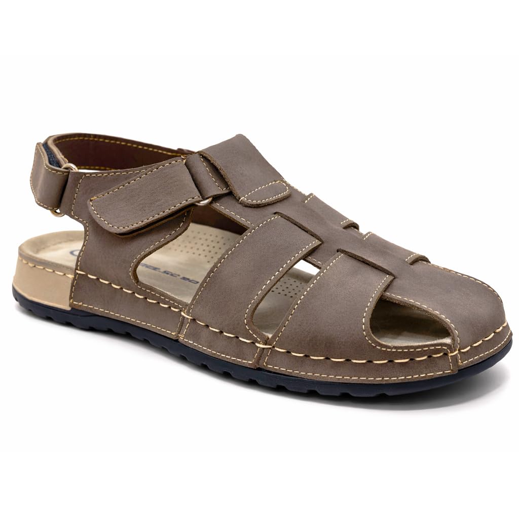 Men’s genuine leather comfortable Okonami sandals — classic design with ventilation openings — lightweight orthopedic sole  - B011