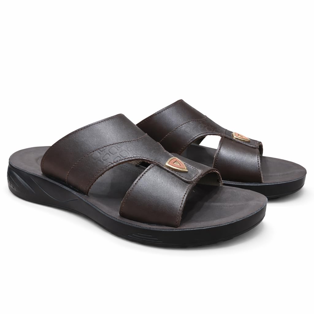 Gulf-Style Men’s Leather Slippers – Modern Design with Comfortable Anti-Slip Sole – Perfect for Daily and Summer Wear  - 708