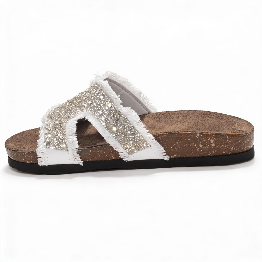 Women’s summer slippers decorated with crystals – comfortable orthopedic sole with soft suede material, elegant ladies’ style for outings and daily errands.  - B1