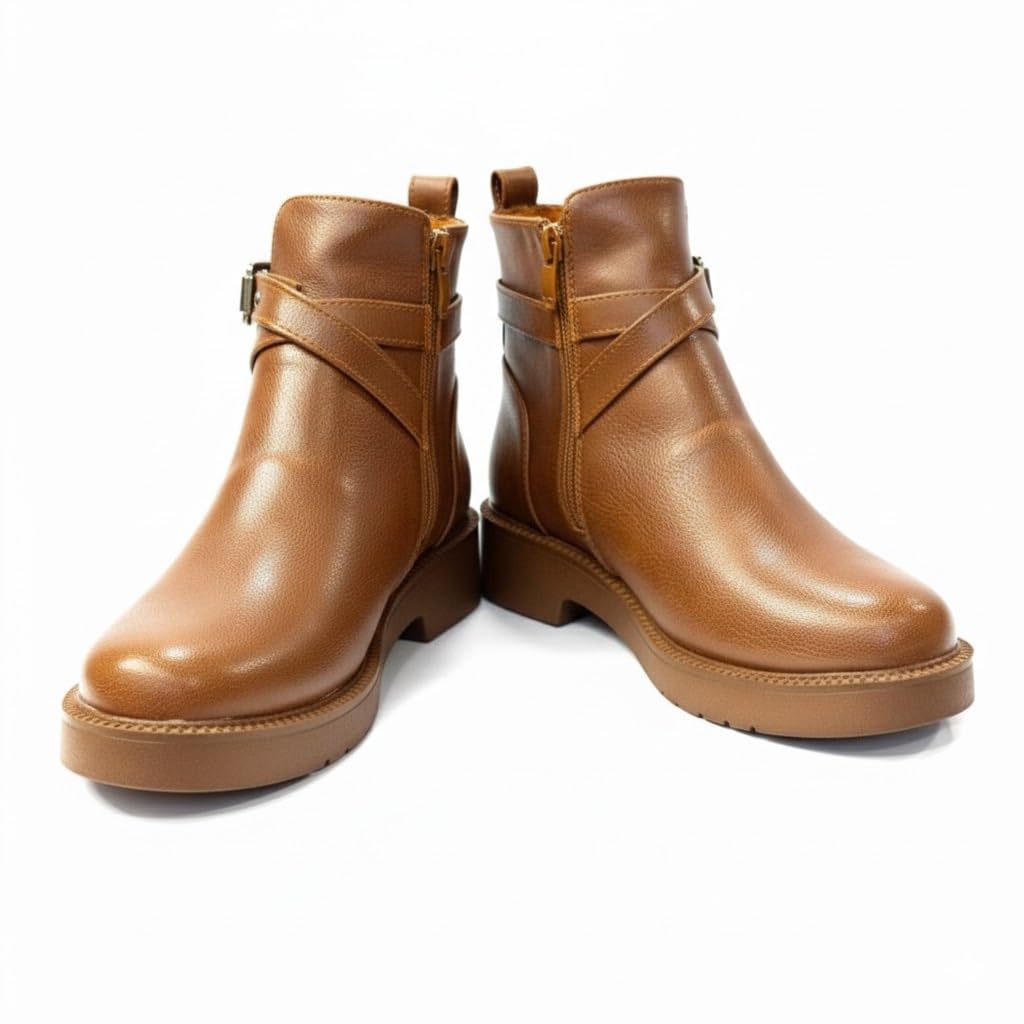 Stylish women's boots with a comfortable heel and elegant design, featuring metal straps.