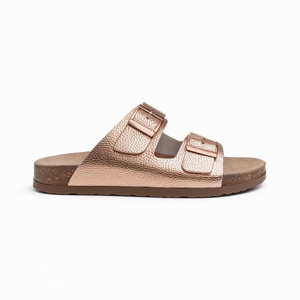 Women’s orthopedic slippers with two adjustable straps – comfortable footprint sole that supports the foot arch with an anti-slip base – modern design for daily and summer use.   - BK 21