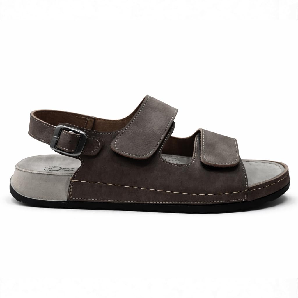 Men’s comfortable orthopedic sandals – practical leather sandals with two adjustable Velcro straps and a back strap – lightweight with an anti-slip sole.  - B010