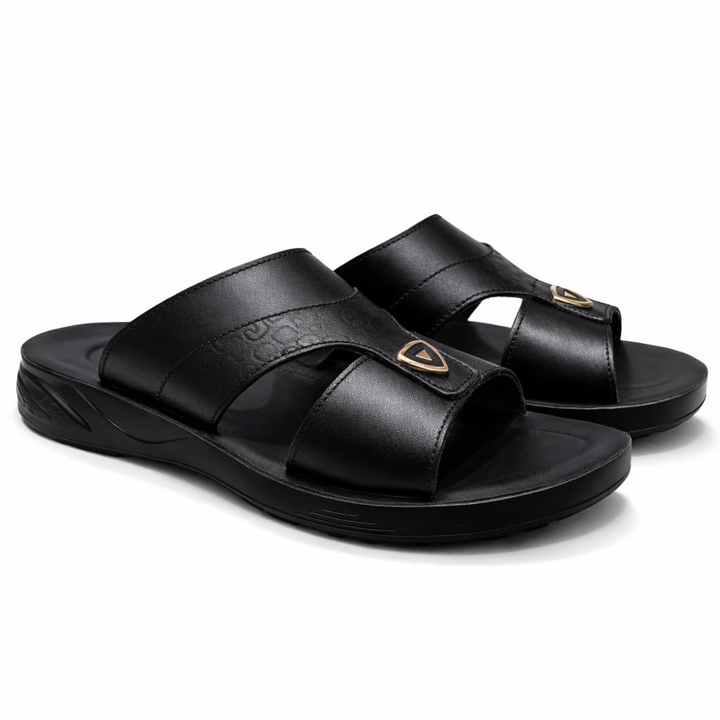 Gulf-Style Men’s Leather Slippers – Modern Design with Comfortable Anti-Slip Sole – Perfect for Daily and Summer Wear  - 708