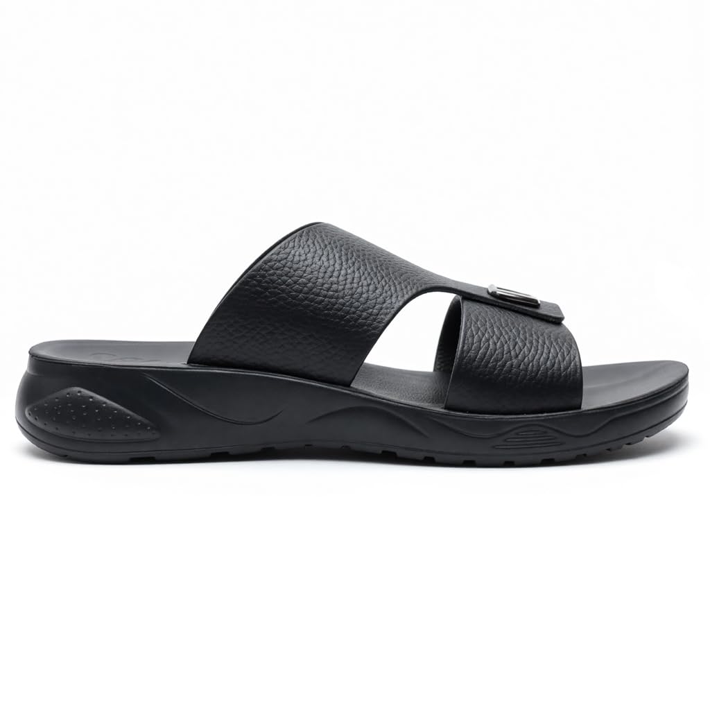 Gulf-Style Men’s Leather Slippers – Modern Design with Comfortable Anti-Slip Sole – Perfect for Daily and Summer Wear   - 706