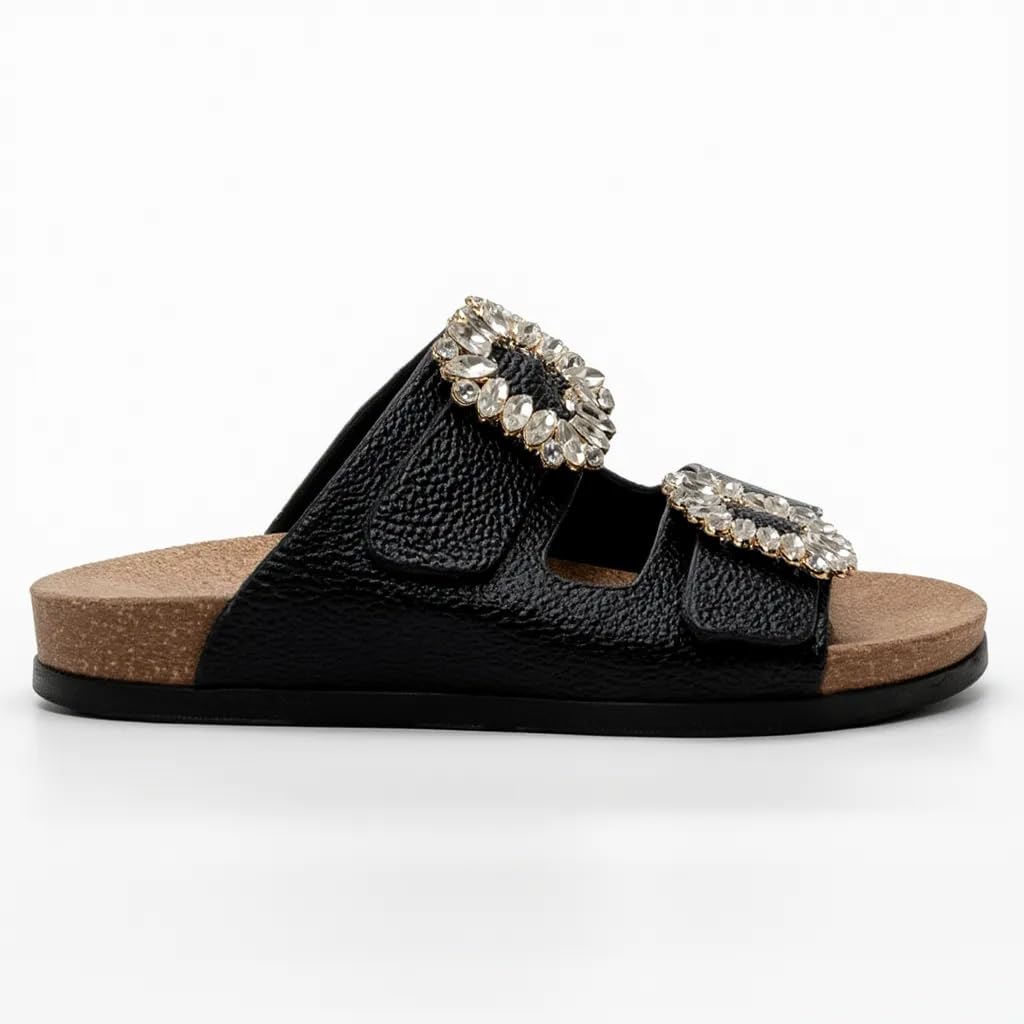 Luxury women’s slippers adorned with a sparkling crystal accessory – summer style with a cushioned sole and elegant classic design, perfect for daily outings and special occasions.  - BK 18