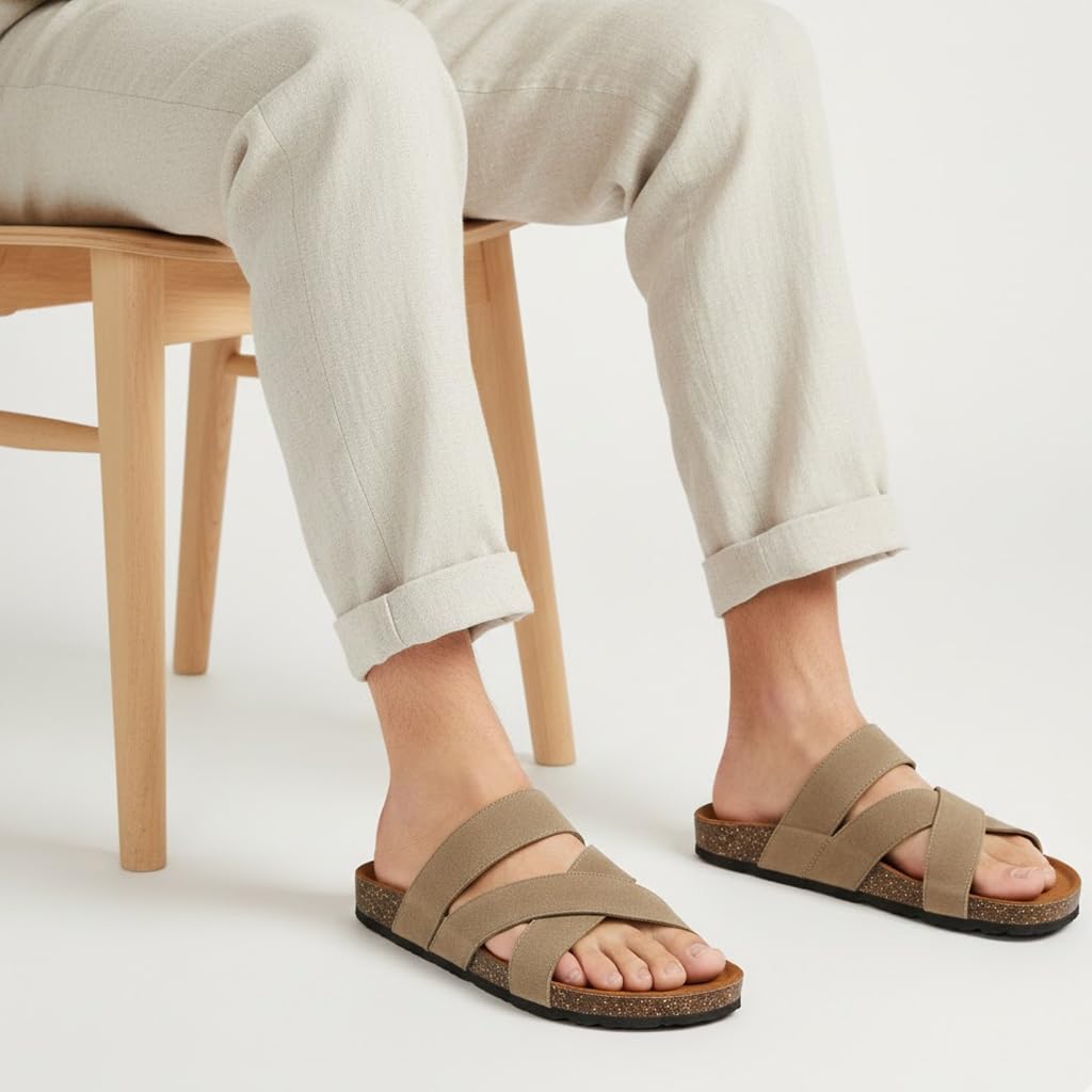 Men genuine leather slipper fashion casual look - Anti-slip  - Code 3010