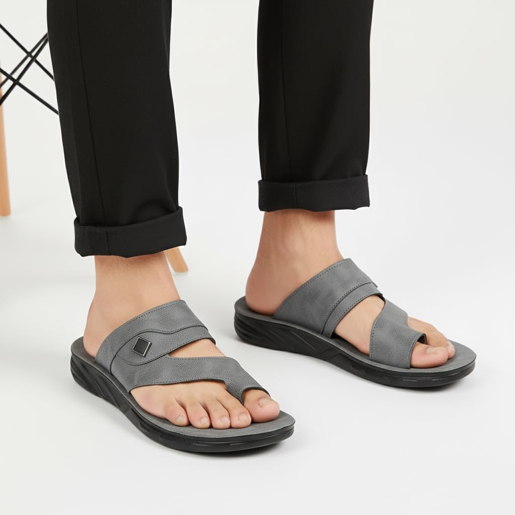Men’s black leather slippers – modern, comfortable design with high-quality material and a cushioned orthopedic sole – perfect for daily use and errands.   - 2005