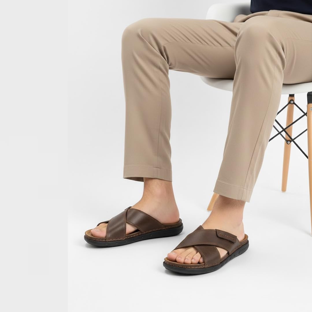 Men genuine leather slipper fashion casual look - Anti-slip  - Code 810