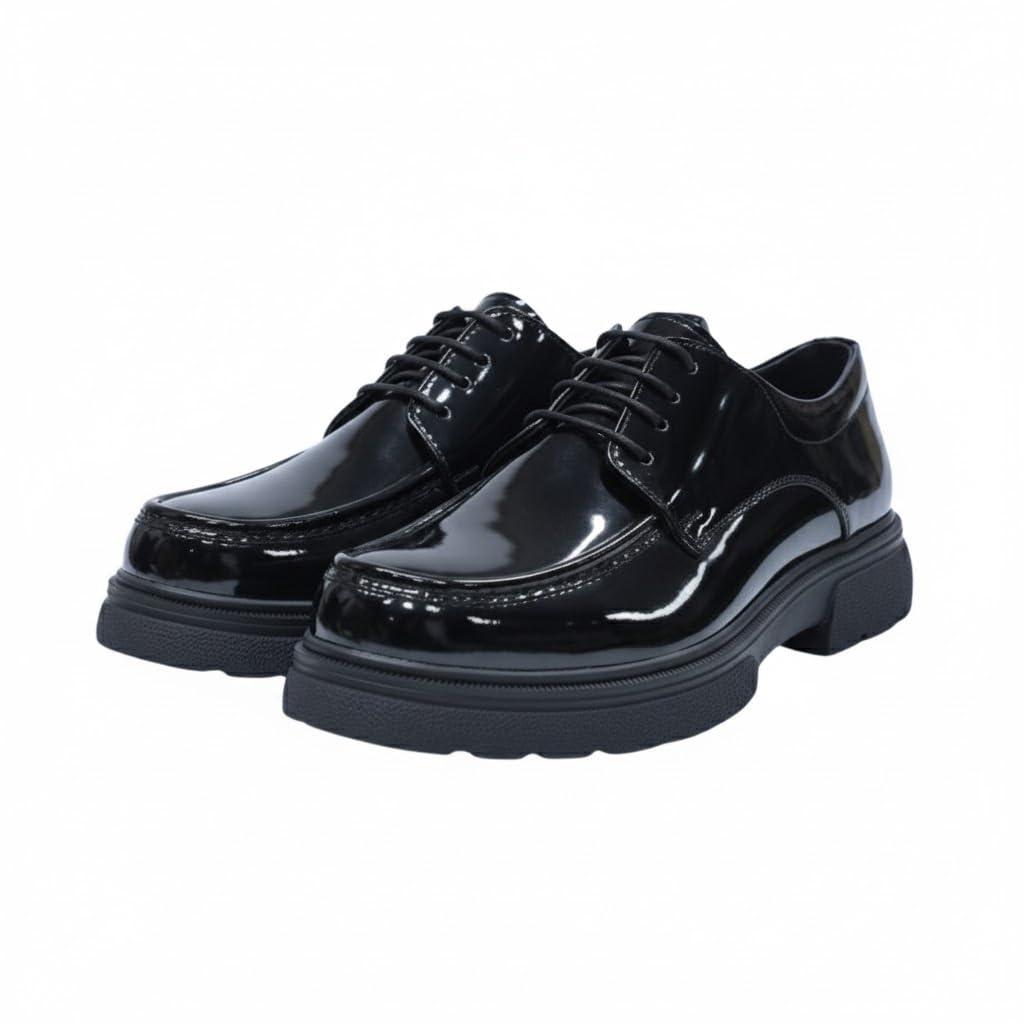 Men's patent leather lace-up boots with a non-slip rubber sole - glossy black
