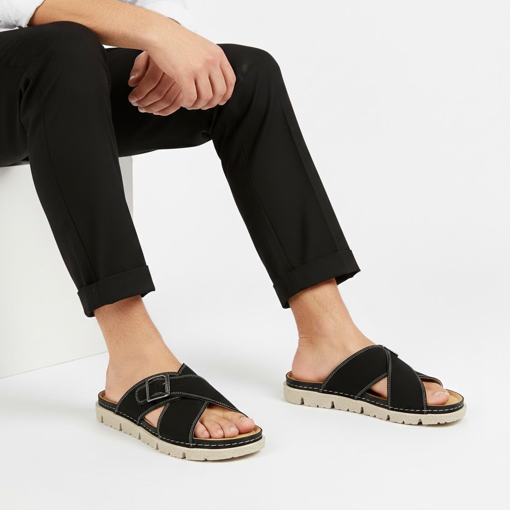 Men genuine leather slipper fashion casual look - Anti-slip  - Code 1400