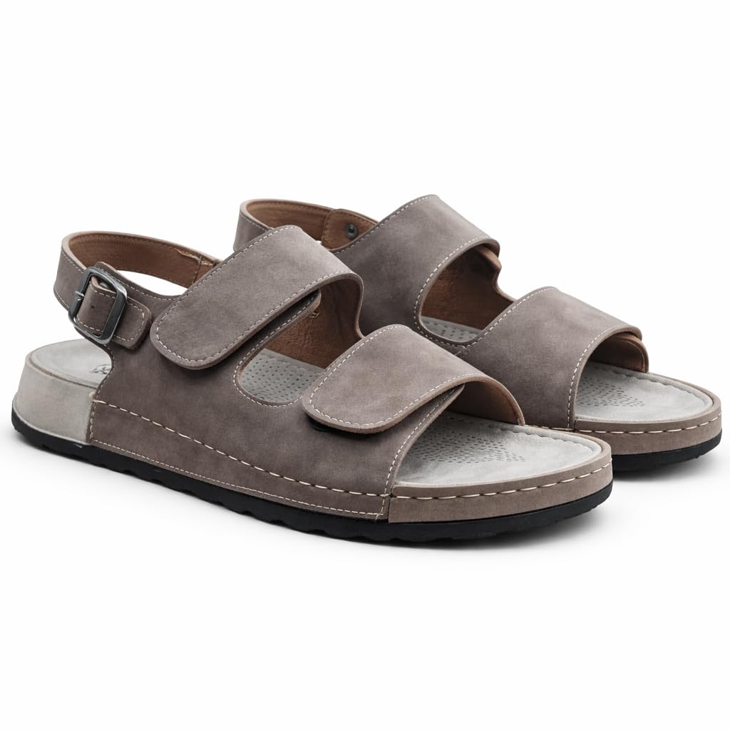 Men’s comfortable orthopedic sandals – practical leather sandals with two adjustable Velcro straps and a back strap – lightweight with an anti-slip sole.  - B010