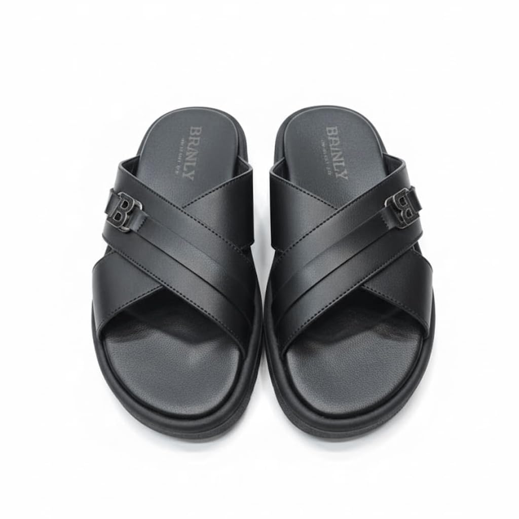 Men genuine leather slipper fashion casual look - Anti-slip  - Code 4000