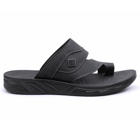 Men’s black leather slippers – modern, comfortable design with high-quality material and a cushioned orthopedic sole – perfect for daily use and errands.   - 2005