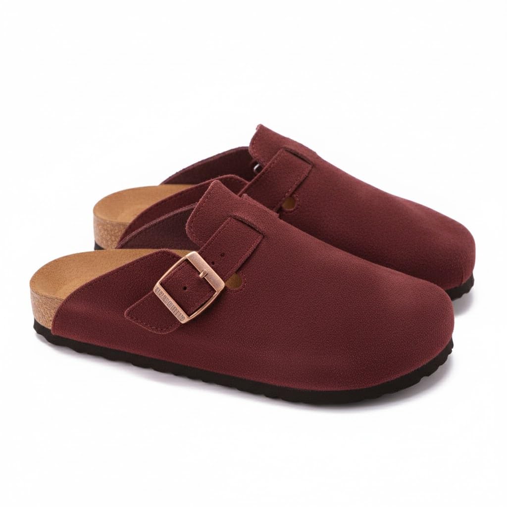 Stylish women's suede clogs with a buckle - slip-resistant and comfortable sole