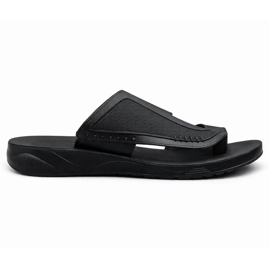 Men’s Gulf-Style Leather Slippers – Black, Modern Comfortable Design with High-Quality Leather and Padded Orthopedic Sole – Perfect for Daily Use and Outings   M43