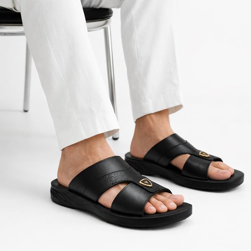 Gulf-Style Men’s Leather Slippers – Modern Design with Comfortable Anti-Slip Sole – Perfect for Daily and Summer Wear  - 708