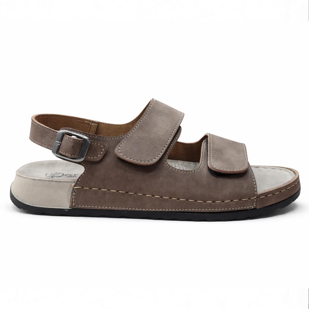 Men’s comfortable orthopedic sandals – practical leather sandals with two adjustable Velcro straps and a back strap – lightweight with an anti-slip sole.  - B010