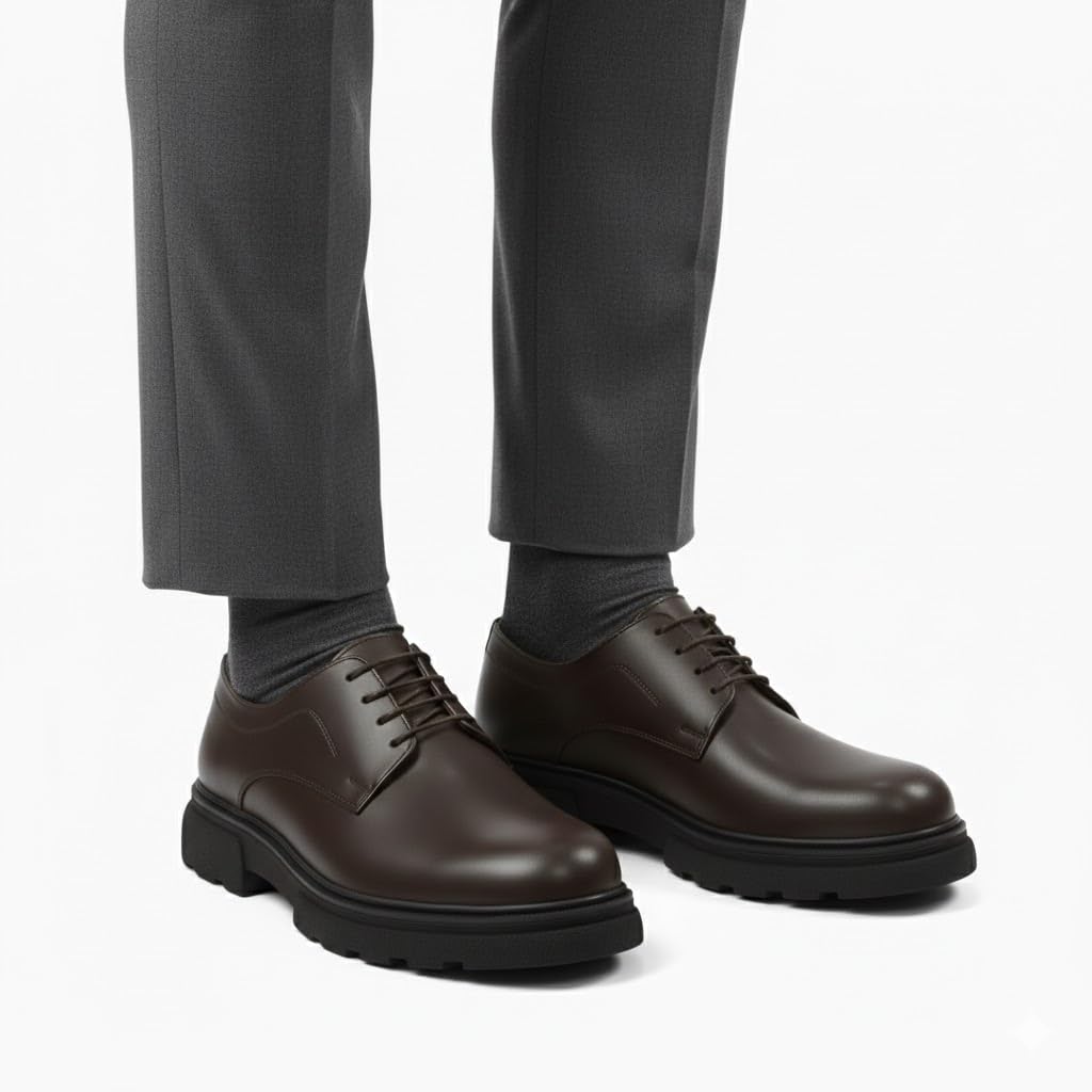 Stylish men's shoes made of genuine leather with laces and a non-slip rubber sole.