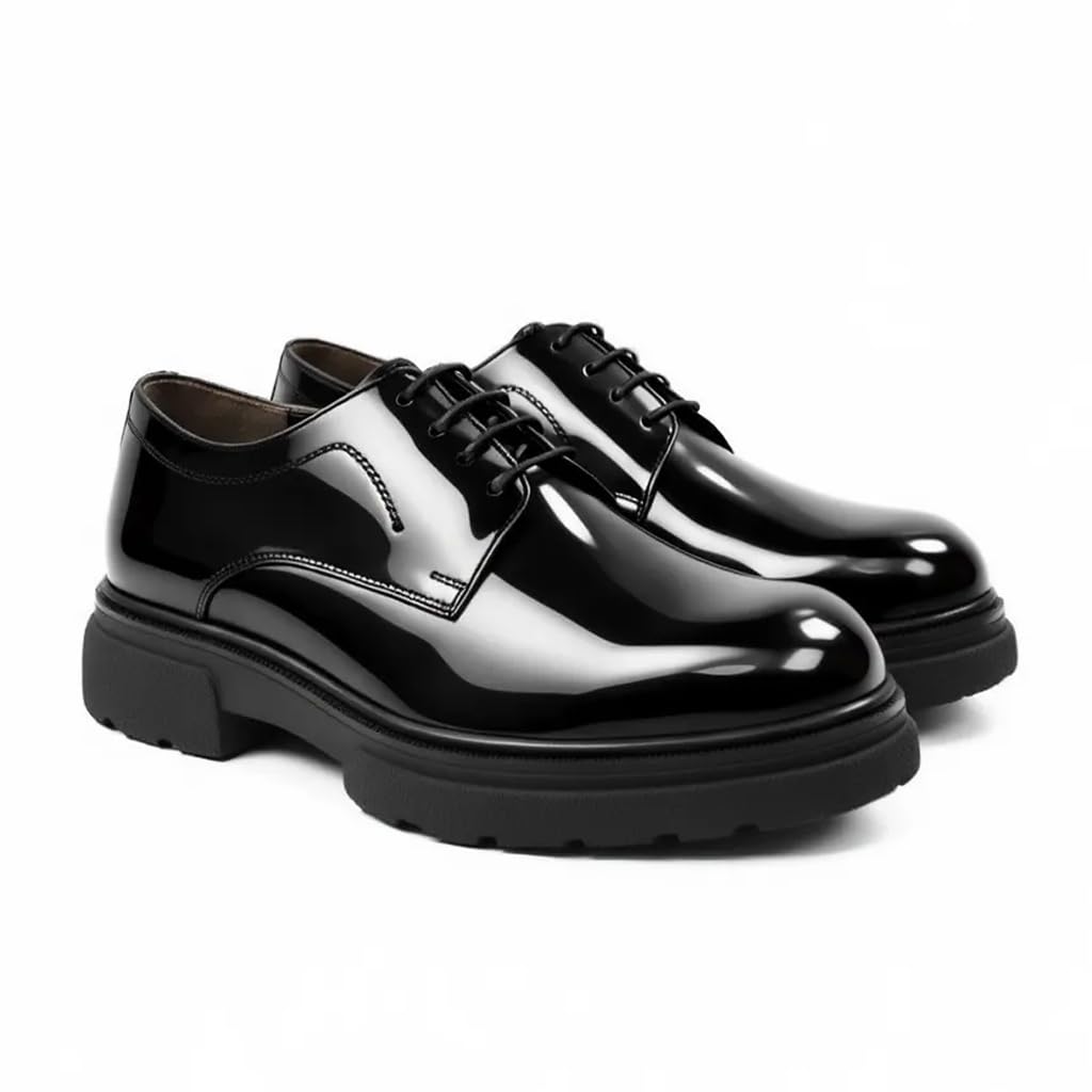 Men’s Classic Formal Shoes in Shiny Leather – Elegant Dress Shoes for Work and Formal Occasions – Comfortable Anti-Slip Sole