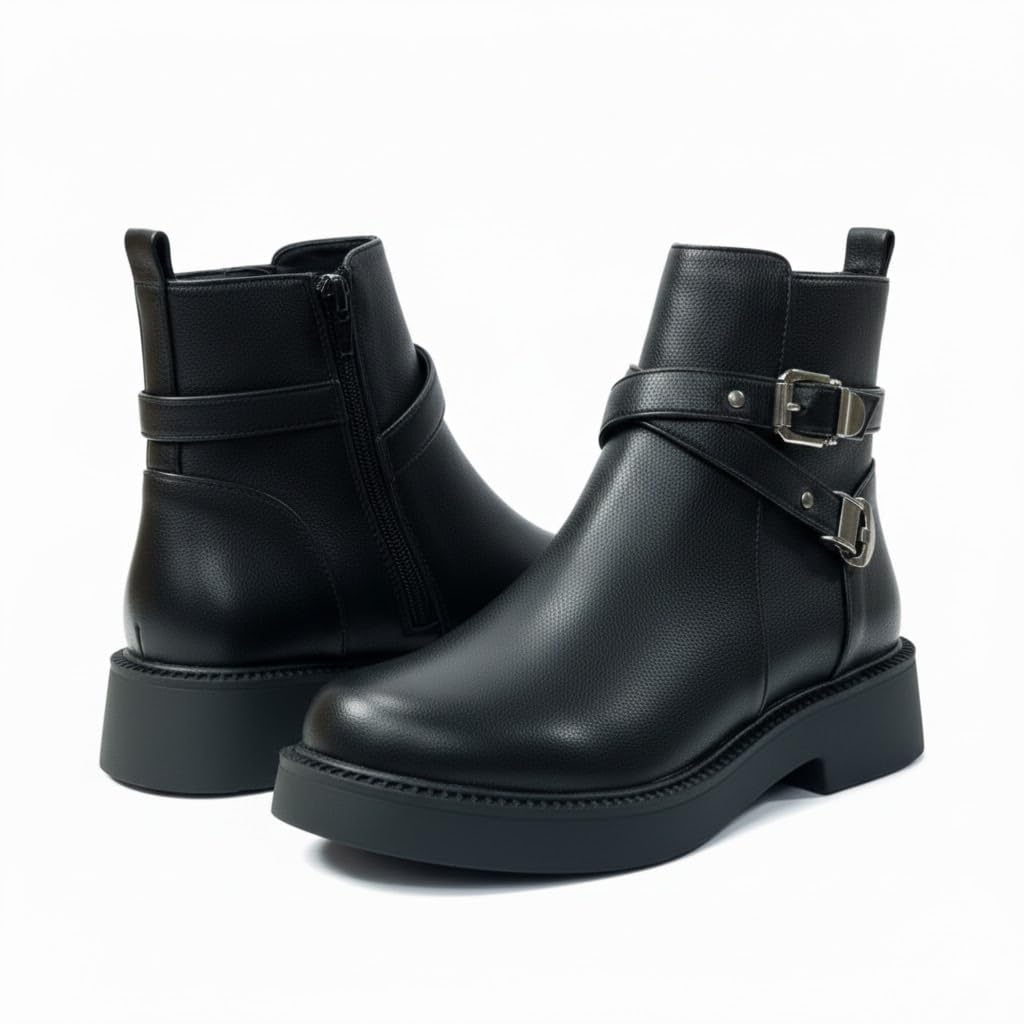 Stylish women's boots with a comfortable heel and elegant design, featuring metal straps.