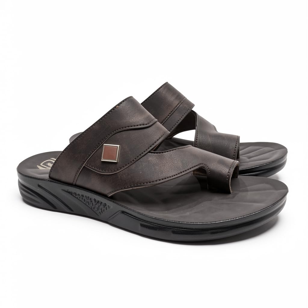 Men’s black leather slippers – modern, comfortable design with high-quality material and a cushioned orthopedic sole – perfect for daily use and errands.   - 2005