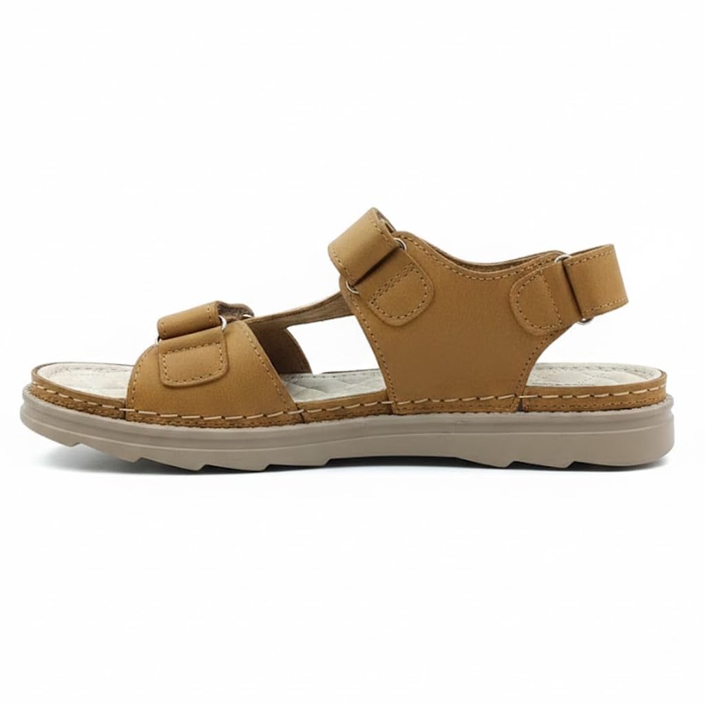 Men’s Comfortable Orthopedic Sandals – Practical Leather Design with Adjustable Double Velcro Straps and Heel Strap – Lightweight Anti-Slip Sole   - 50