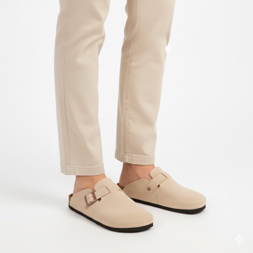 Stylish women's suede clogs with a buckle - slip-resistant and comfortable sole