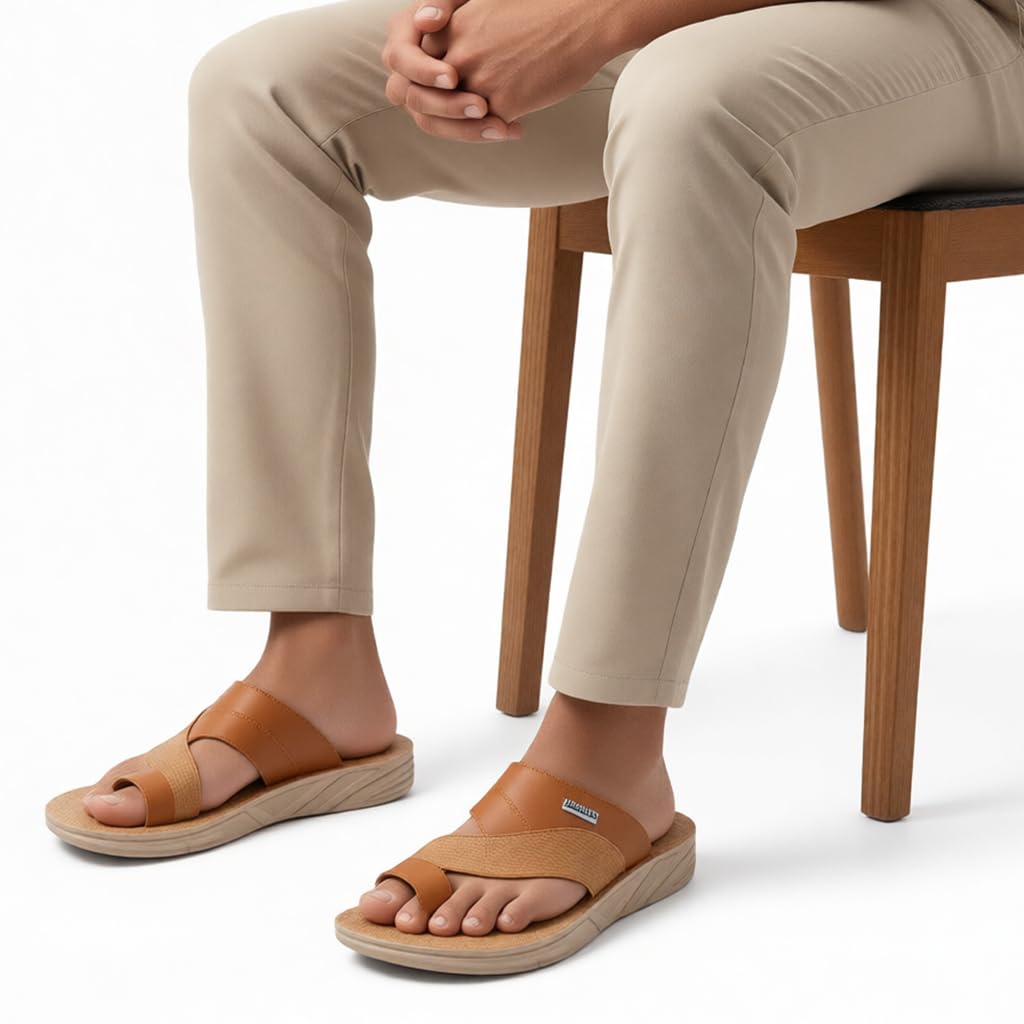 Men’s grey leather slippers – modern, comfortable design with high-quality material and a cushioned orthopedic sole – perfect for daily use and errands.   - 911