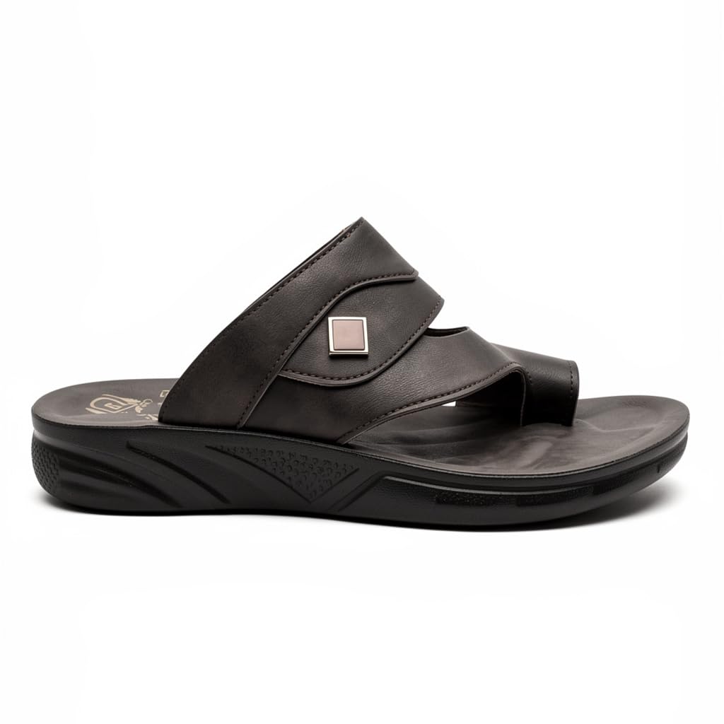 Men’s black leather slippers – modern, comfortable design with high-quality material and a cushioned orthopedic sole – perfect for daily use and errands.   - 2005